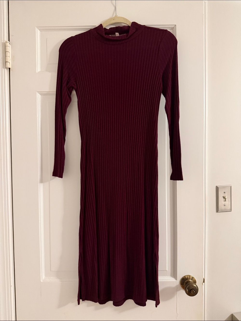 LOFT Ribbed Midi Dress in Burgundy